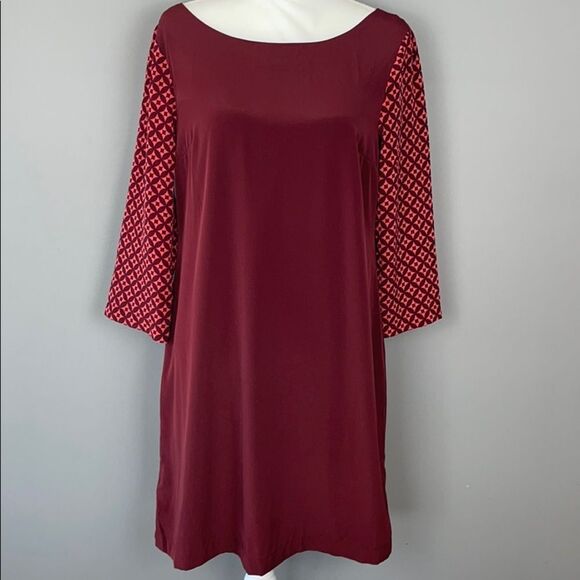 Old Navy Red Printed Sleeve Shift Dress. Size Medium. NWT. Minimalist Lagenlook. - Picture 1 of 12